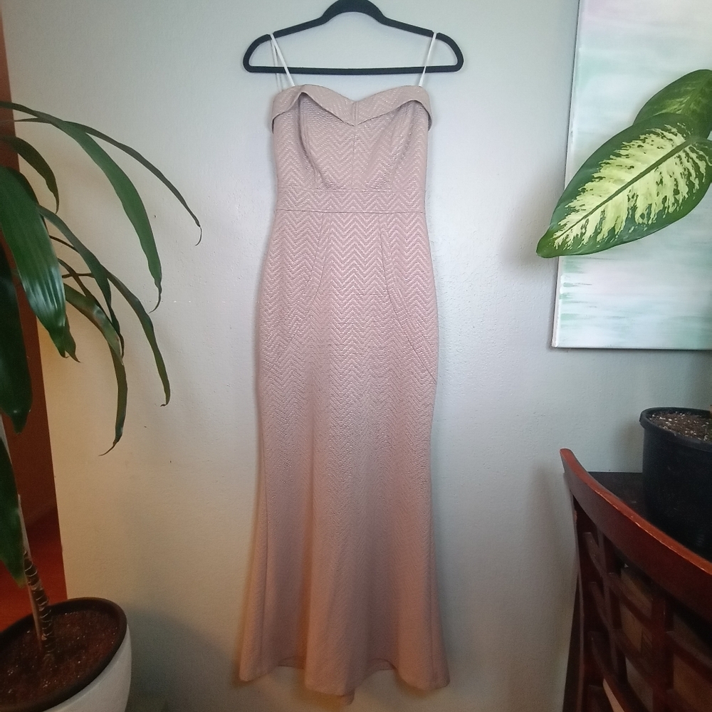 Maria Bonita Sweetheart Neckline Strapless Nude Silver Metallic Mermaid Dress